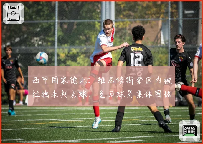 西甲国家德比:维尼修斯禁区内被拉拽未判点球,皇马球员集体围堵裁判